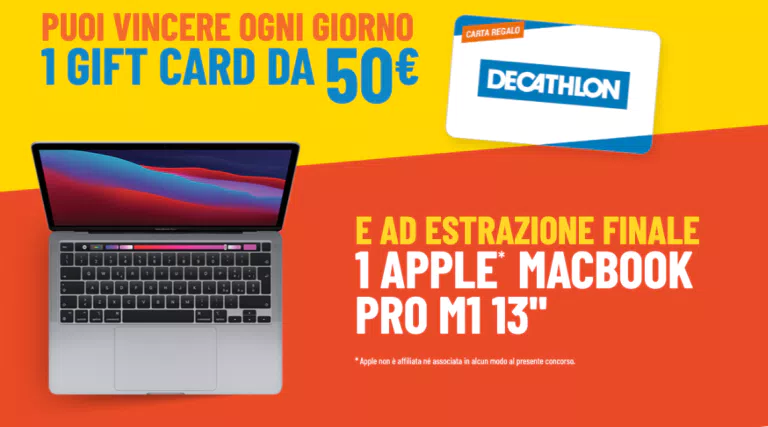 Fileni “Mordi e vinci!”: vinci gift card Decathlon e Apple Macbook Pro