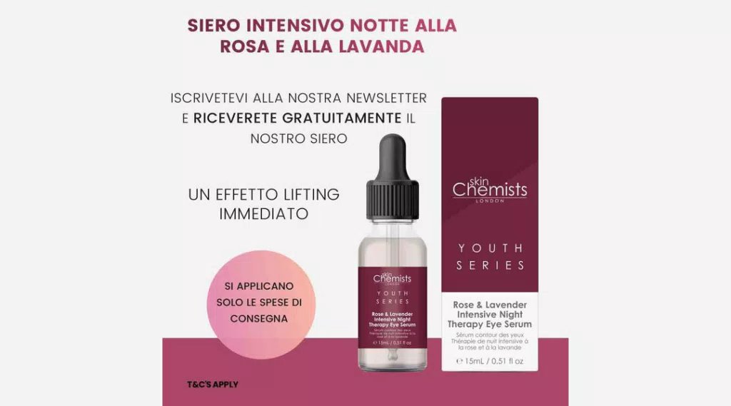 Iscriviti all newsletter e ricevi gratuitamente il siero Lifting Occhi di SkinChemists