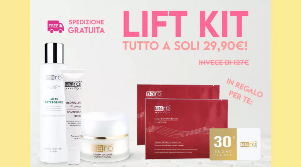 Barò Lift Kit a soli 29,90€ invece di 127€: 5 prodotti + in regalo un buono sconto da 30€