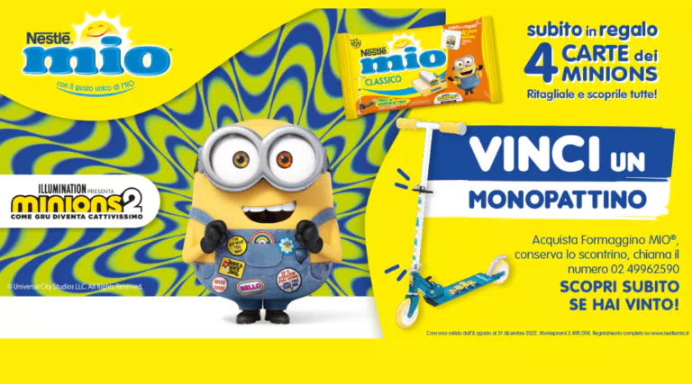 Nestlé “Formaggino Mio – Minions”: vinci 100 monopattini Minions
