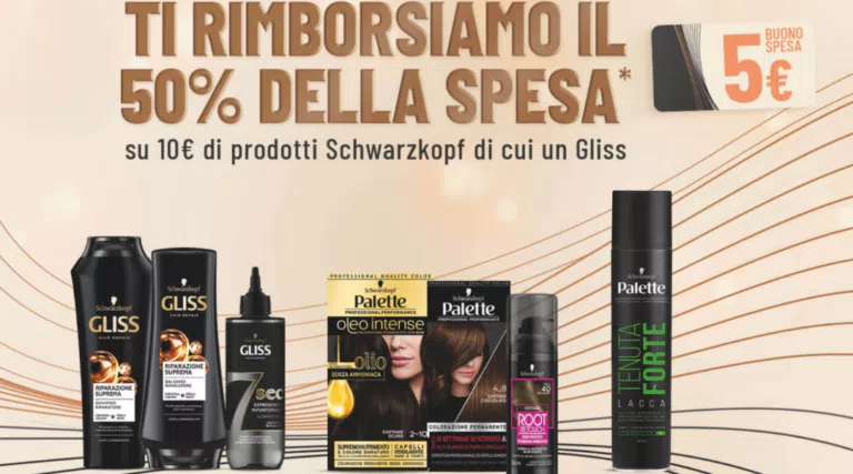 Schwarzkopf ti rimborsa il 50% con una gift card da 5€ con Gliss e Schwarkopf