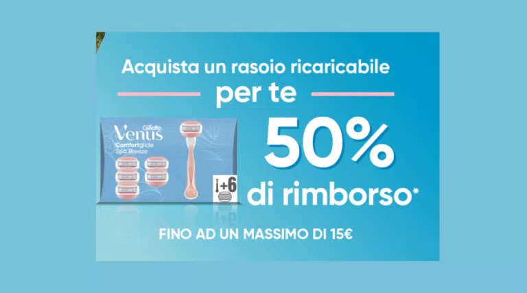 “Venus Rimborso 50%”: se acquisti il rasoio su Amazon ti rimborsano metà della spesa!