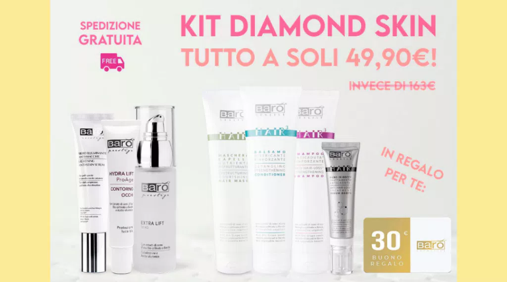 Barò Cosmetics Diamond Skin: 7 prodotti Barò + un buono da 30€ a soli 49,90€!