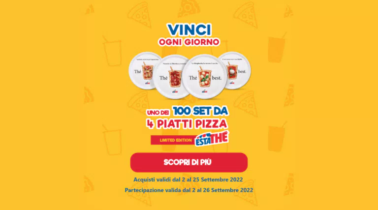Con Estathè i piatti pizza: vinci ogni giorno 100 set di 4 piatti (2022)