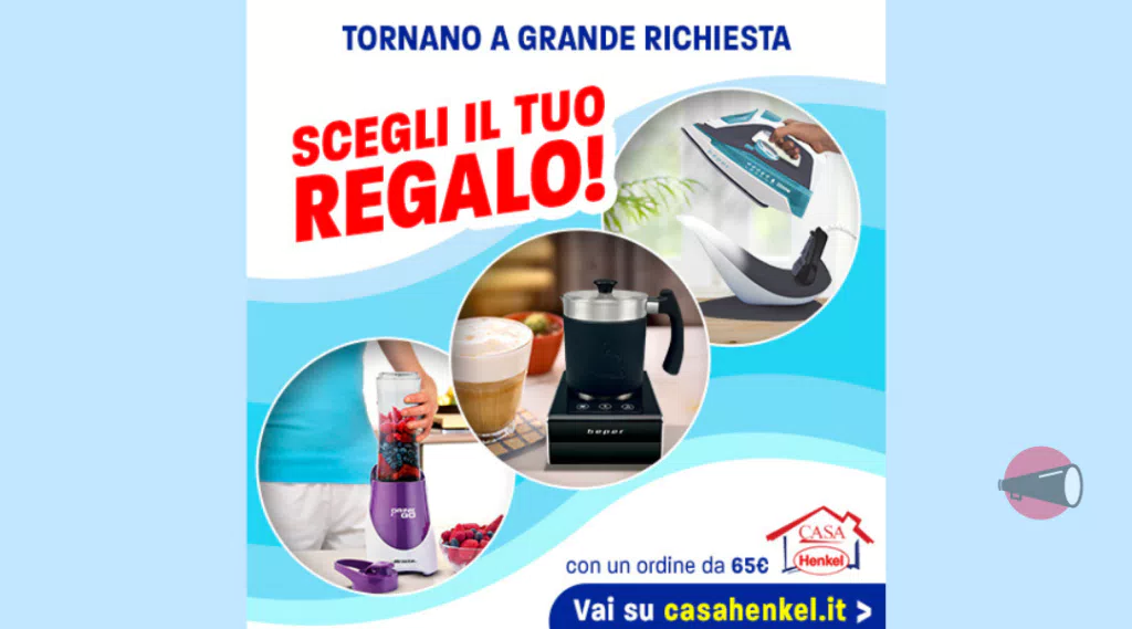 Con Casa Henkel in omaggio Ferro da Stiro senza filo, il Frullatore portatile DrinkNGo di Ariete o il comodo Schiumalatte firmato Beper.