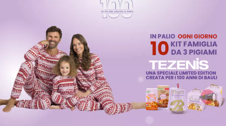 Concorso Bauli 2022: vinci ogni giorno 10 set pigiami Tezenis