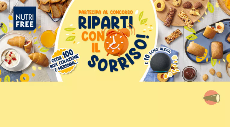 Nutrifree “Riparti con il sorriso”: vinci gratis box di prodotti (colazione e merenda) o Echo Alexa