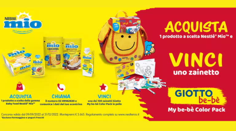 Nestlè “Mio-Baby Food”: vinci 100 zainetti Giotto My be-bé Color Pack