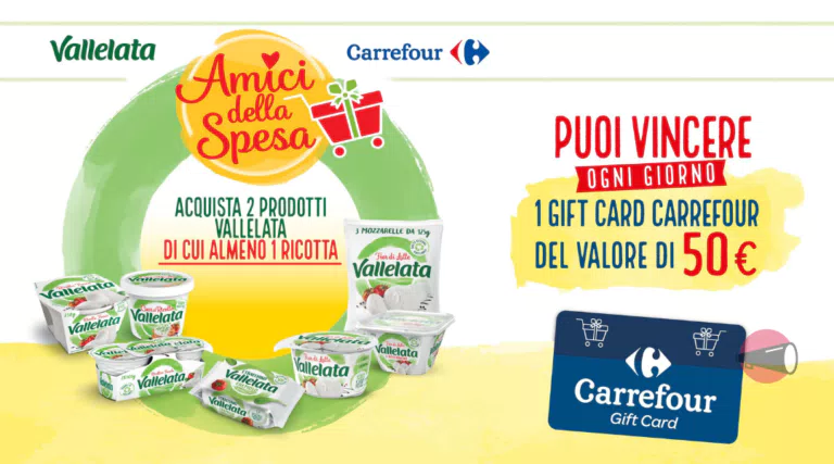 Vallelata e Carrefour amici della spesa: puoi vincere 61 gift card da 50€