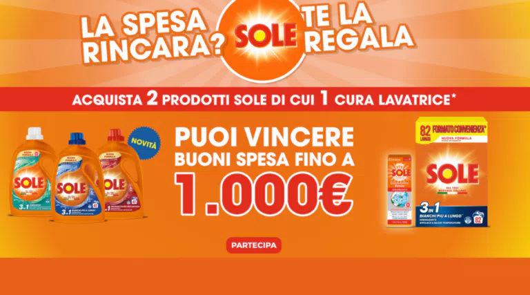 Sole “La spesa rincara? Sole te la regala”: vinci buoni spesa fino a 1.000€