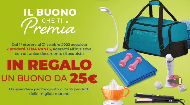 Premio certo Tena “Il buono che ti premia”: ricevi un buono sconto da 25€ sicuro!