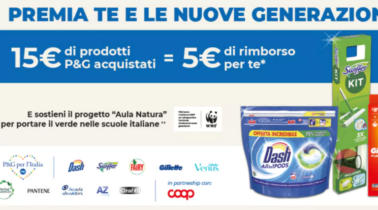 Cashback “15 UGUALE 5”: compra i prodotti P&G e fatti rimborsare una parte della spesa