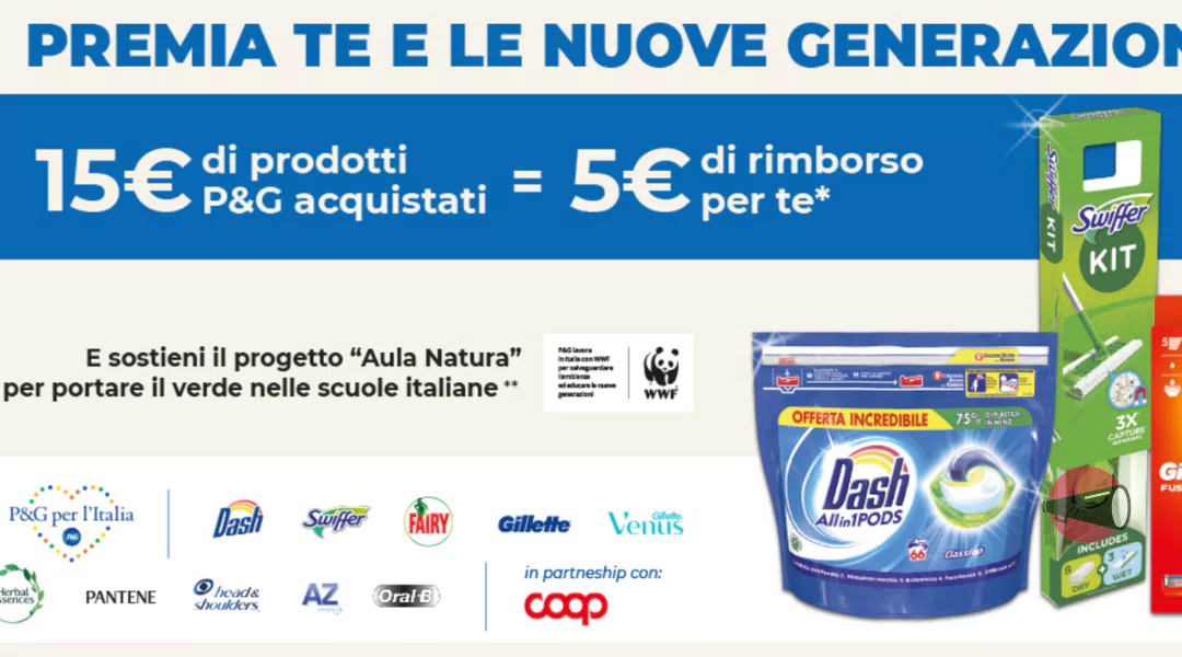 Cashback “15 UGUALE 5”: compra i prodotti P&G e fatti rimborsare una parte della spesa