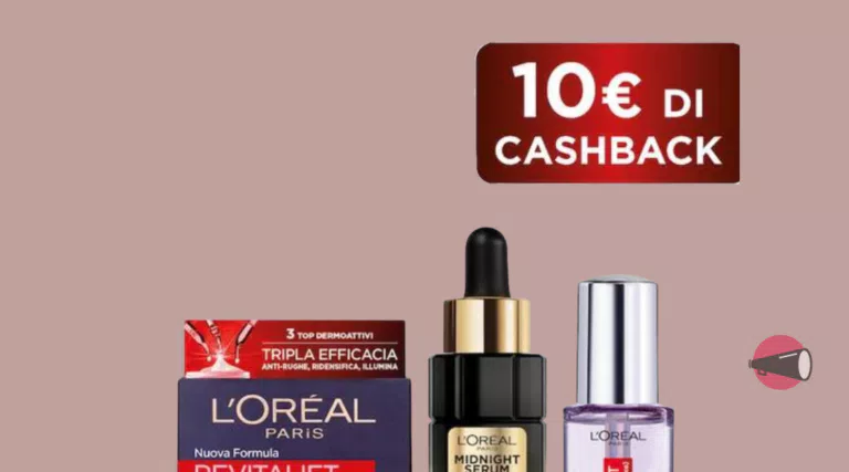 Cashback L'Oreal Paris: acquista 1 crema Revitalift Laset e 1 siero L'Oreal Paris, per te 10€ di rimborso.
