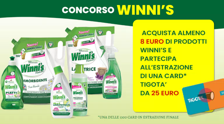Concorso Winni’s Tigotà: vinci 1.300 gift card da 25€ + cashback di 5€