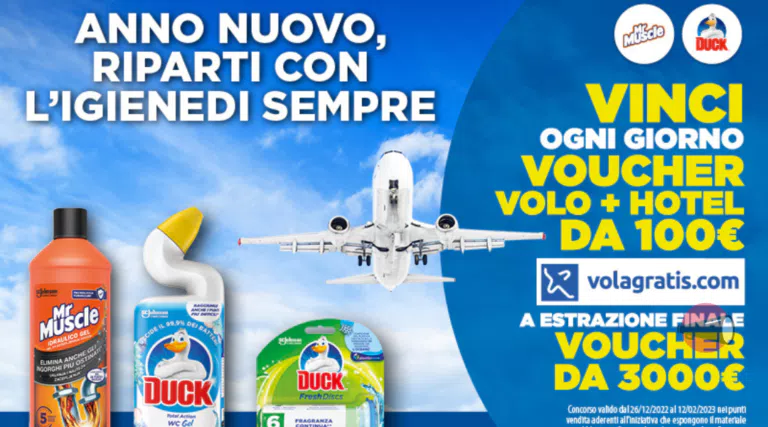 Concorso Mr. Muscle e Duck 2023: vinci voucher volagratis da 100€