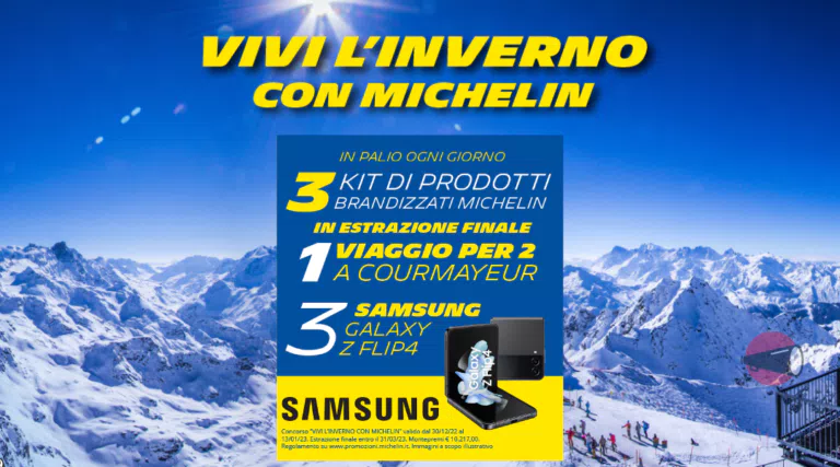 Vinci gratis gadget Michelin, Samsung Galaxy Z Flip 4 e viaggio a Courmayeur