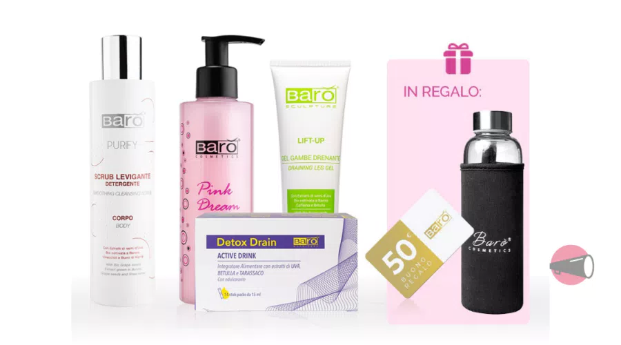 Offerta Barò Cosmetics Speciale Fitness: 4 prodotti Barò Cosmetics + infusore tisaniera in regalo e Buono Regalo da 50€