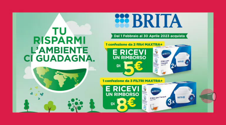 Cashback filtri caraffa filtrante Brita: ricevi 5€ o 8€ di rimborso