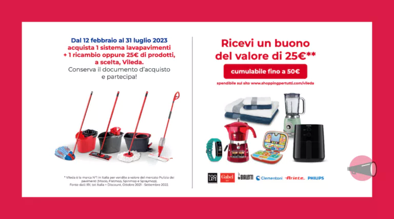 Premi sicuro Vileda: come ricevere buoni da 25€ (cumulabili fino a 50€) da spendere su tanti prodotti