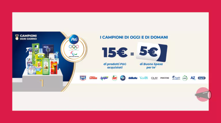 Cashback P&G “I campioni di oggi e di domani”: ricevi buono spesa da 5€ come premio certo