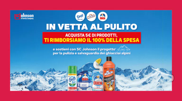 Cashback “In vetta al pulito”: ricevi il 100% di rimborso su Duck, Mr.Muscle, Oust