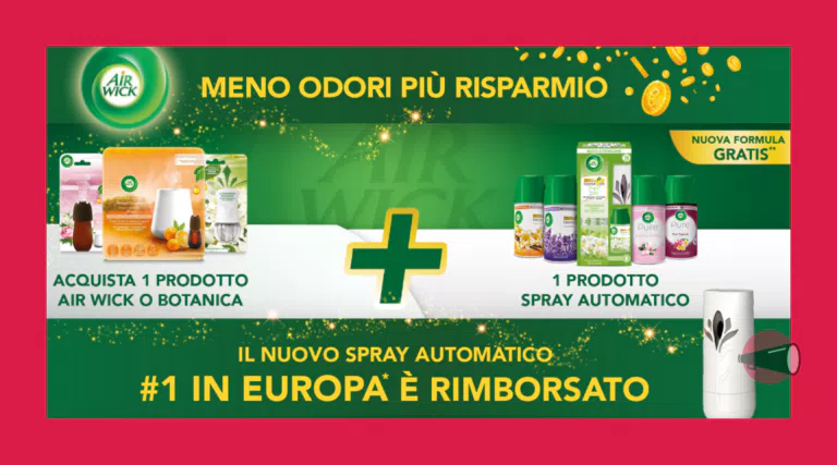 Cashback Air Wick “Meno odori, più risparmio”: come farsi rimborsare lo Spray automatico #1 in Europa