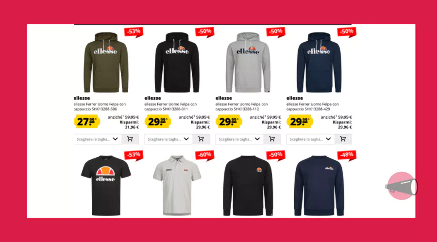 Novità Ellesse con prezzi a partire da 6.90€ da Scontosport