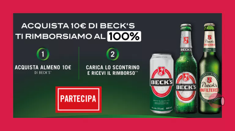 “Cashback Beck’s 2023”: acquista 10€ = ti rimborsano 10€