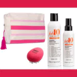 Kit indispensabili per la spiaggia composto da shampoo e maschera spray Fab10 Sun&Swim, pratica spazzola districante compatta Salon Studio Professional e Pochette in cotone IN REGALO