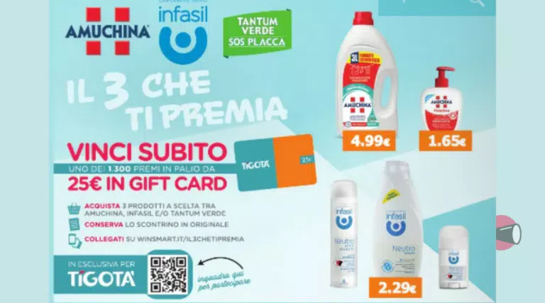 Concorso Amuchina, Infasil e Tantum Verde: vinci 1300 gift card Tigotà