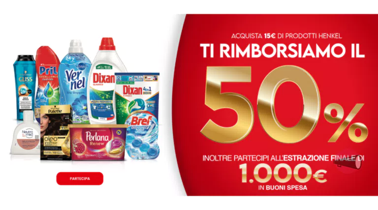 Rimborso Henkel del 50% sui prodotti Henkel come Dixan, Pril e Schwarzkopf