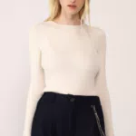 Pullover a coste monocolour con scollo tondo (-50% di sconto)