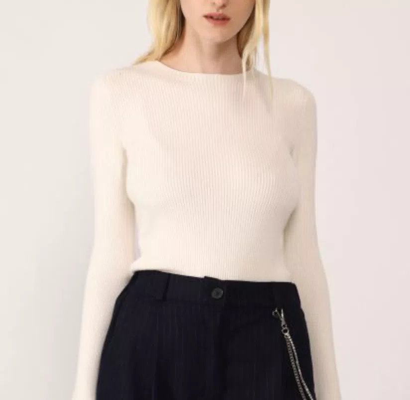 Pullover a coste monocolour con scollo tondo (-50% di sconto)
