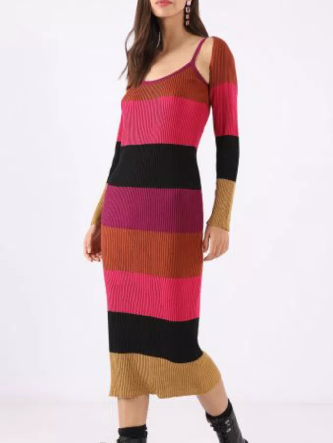 Abito midi a righe con maniche lunghe (-60% di sconto)