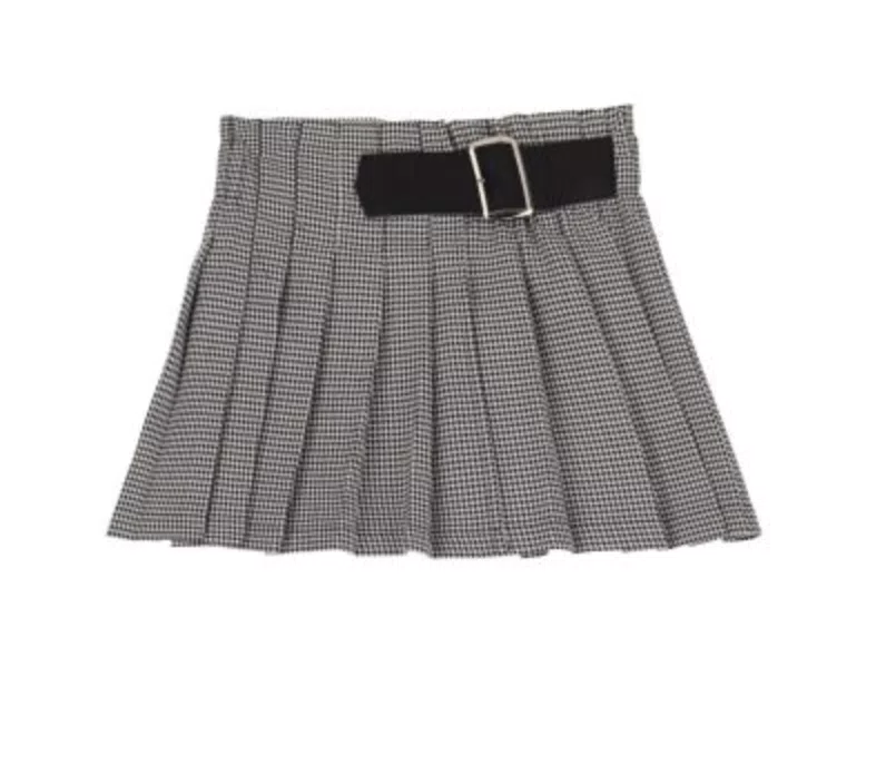 Minigonna fantasia pied-de-poule con cintura e plissettatura (-60% di sconto)