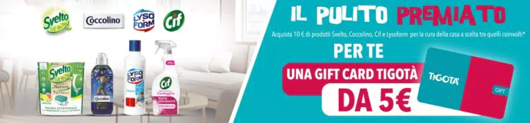 Pulito e qualità li paghi la metà: ricevi 5€ di rimborso su Svelto, Coccolino, Cif e Lysoform