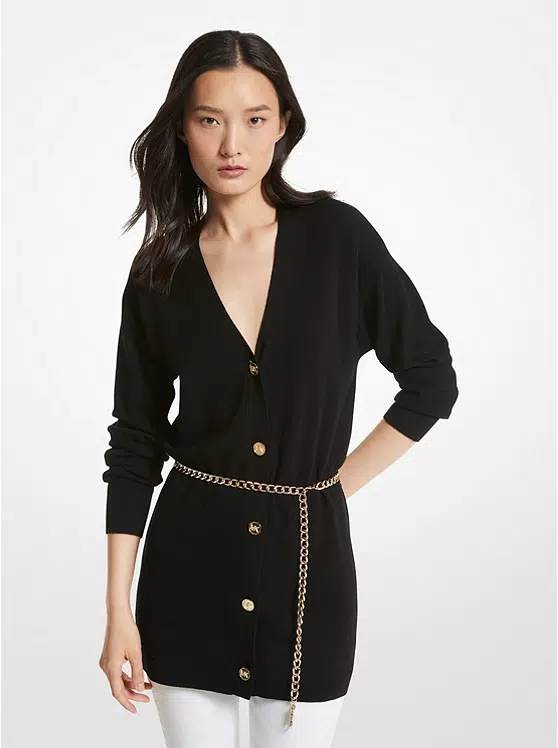 Cardigan in lana merino con cintura (-70% di sconto)