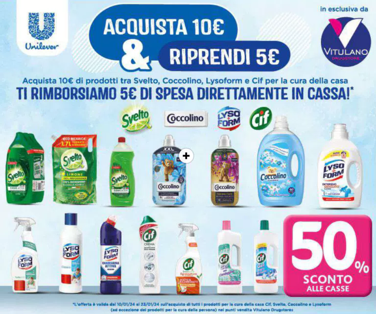 Rimborso 5€ su Svelto, Coccolino, Lysoform, Cif da Vitulano