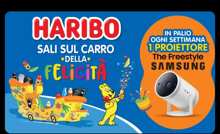 Concorso “Sali sul carro della felicità con Haribo”, vinci proiettori Samsung