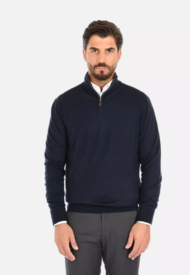 Maglione uomo lana e cachemire con mezza zip