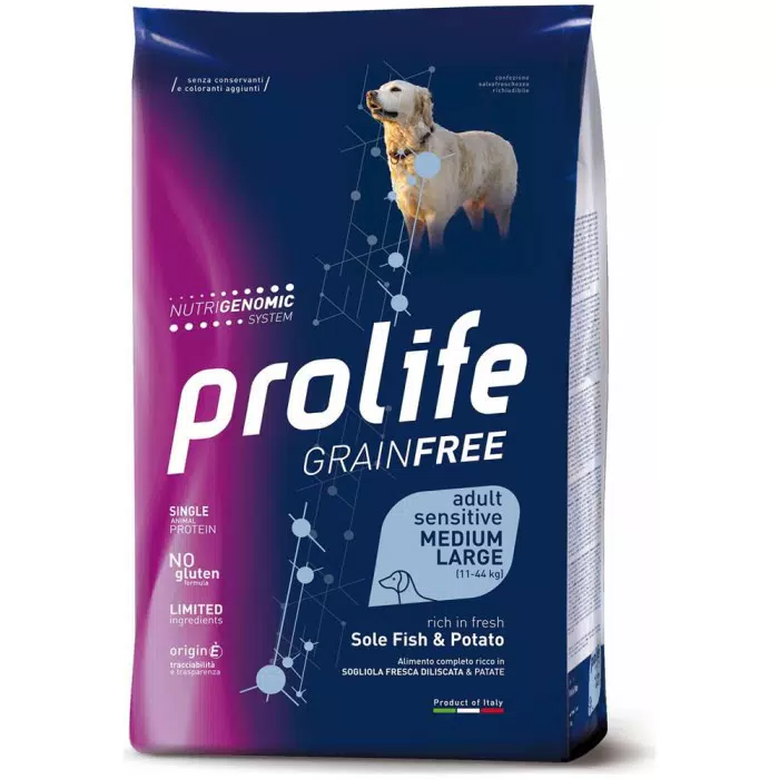 Prolife Grain Free Cane Adult Sensitive Medium/Large Sogliola e Patate