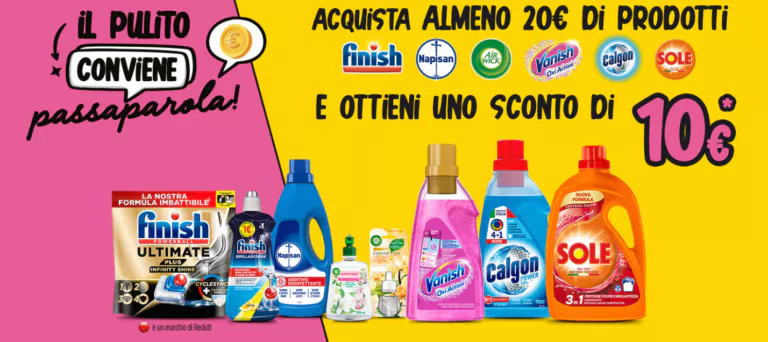 “Il Pulito Conviene Passaparola” su Amazon: spendi 20€ e ricevi 10€