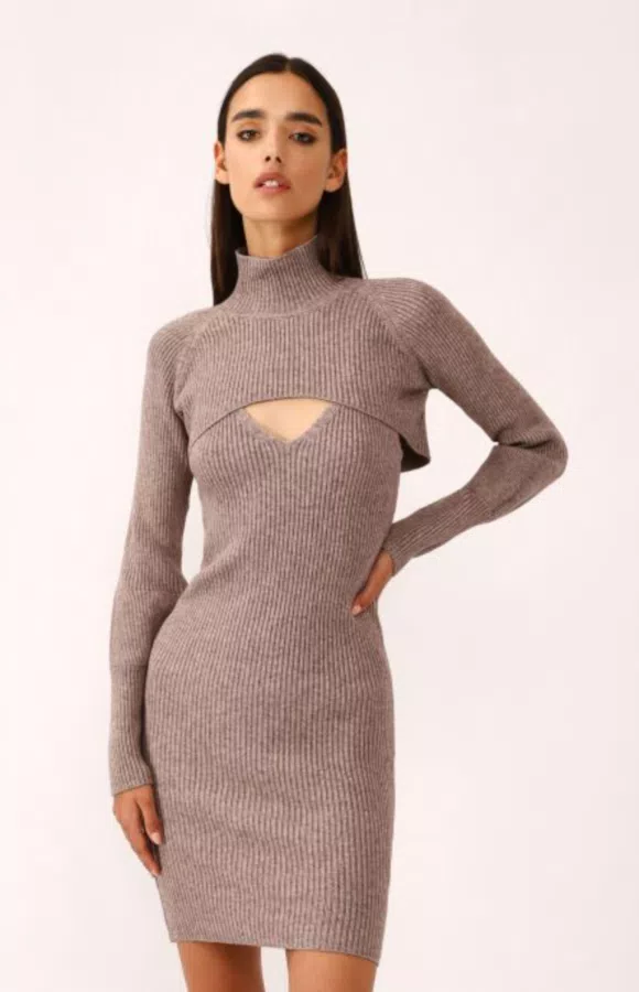 Mini abito a coste monocolour con cut-out