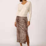 Gonna midi a tubino fantasia animalier con spacco