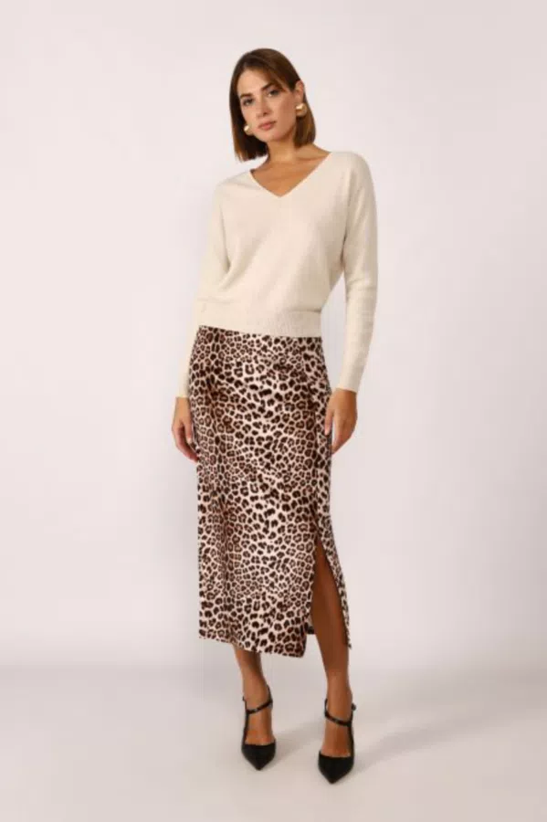 Gonna midi a tubino fantasia animalier con spacco