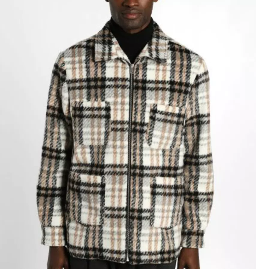 Cappotto fantasia a quadri con zip