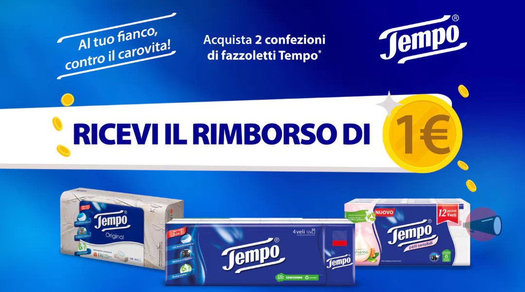 Cashback Tempo “Al tuo fianco, contro il carovita”: richiedi 1€ di rimborso