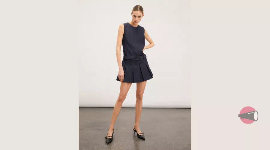 VESTITO MINI IN DENIM CON GONNA A PIEGHE