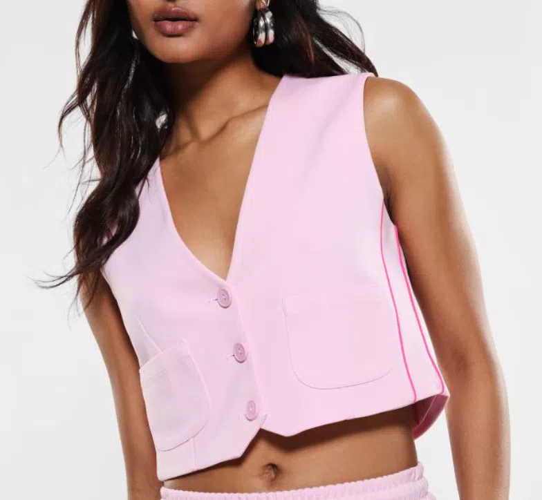 Gilet monopetto con piping a contrasto